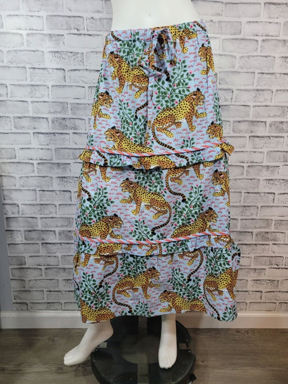 NWT Printfresh Bagheera Blue Now or Later Maxi Skirt Leopard Blue Siz XL Tiered